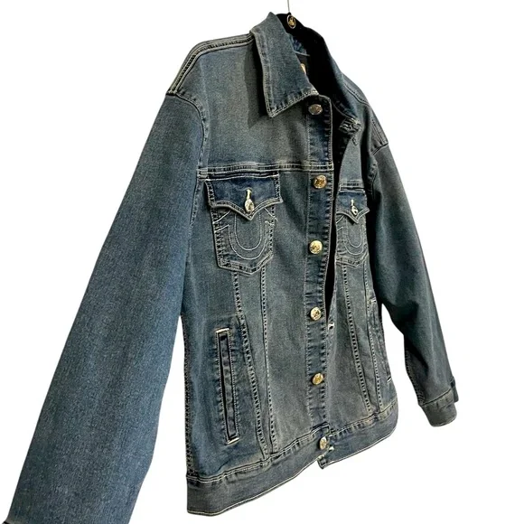 True Religion Oversized Glitter Denim Jacket Size: Medium - Picture 6 of 10